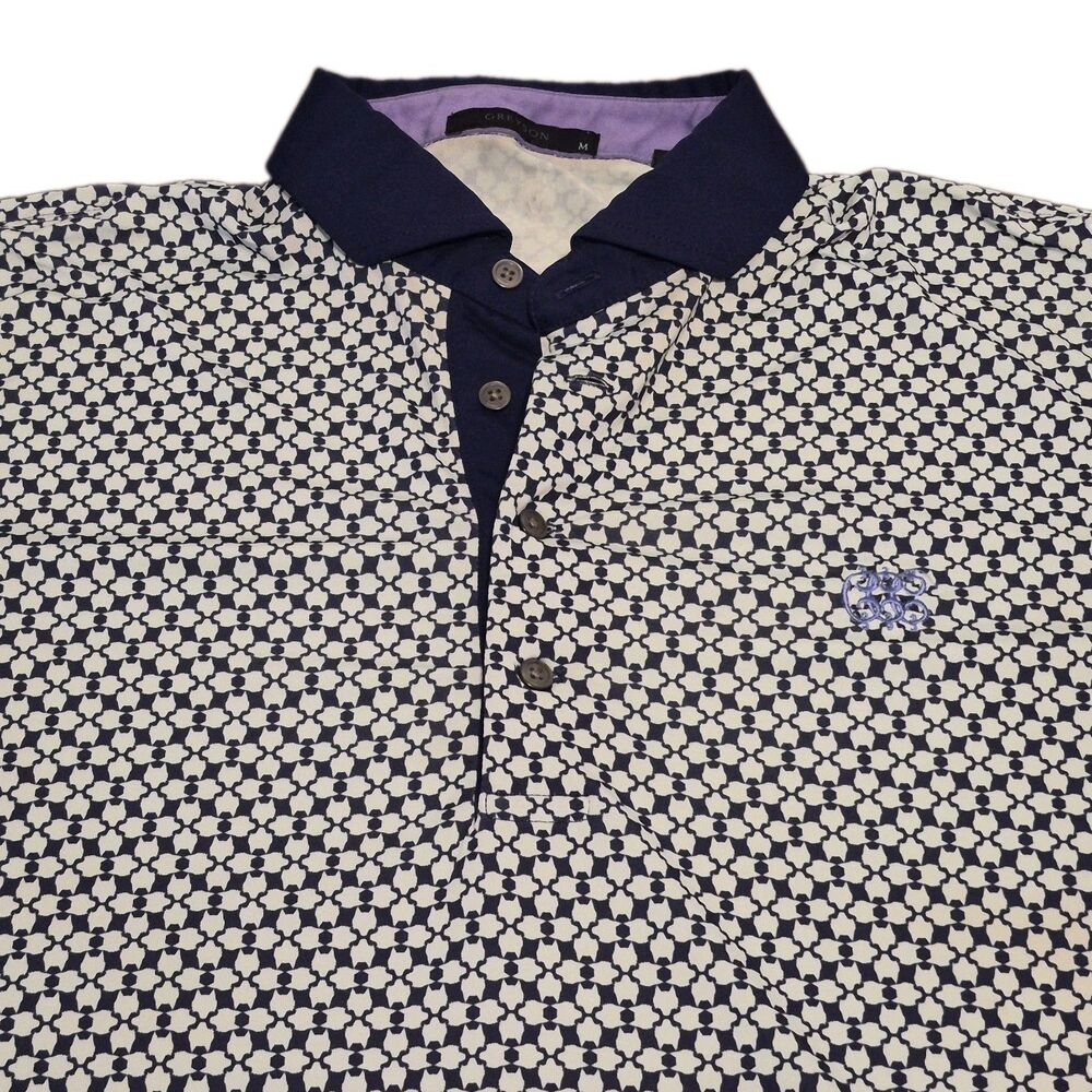 Greyson Polo Shirt Men Size Medium Blue Wolf Print Stretch Golf Embroidery